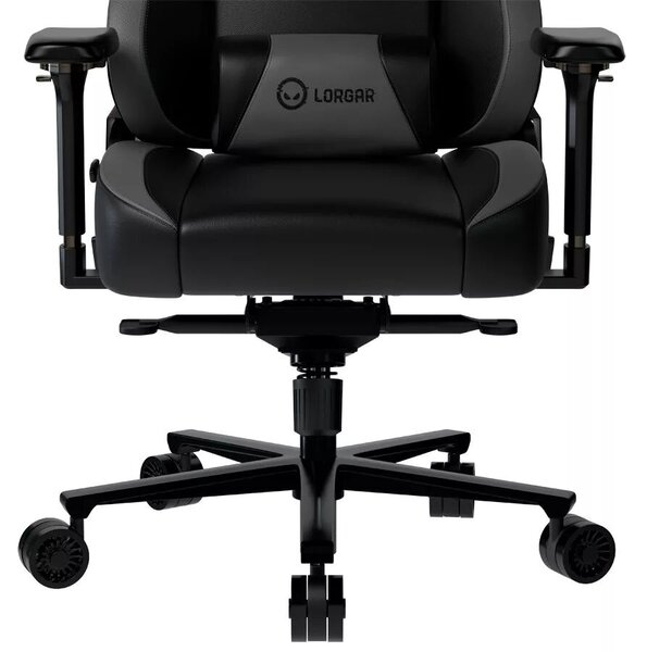 LORGAR Gamer szék, multiblokk mechanizmus, 4D karfák, 5 csillagos alumínium láb, gázlift, PU görgők, szövet műbőr, fekete-szürke