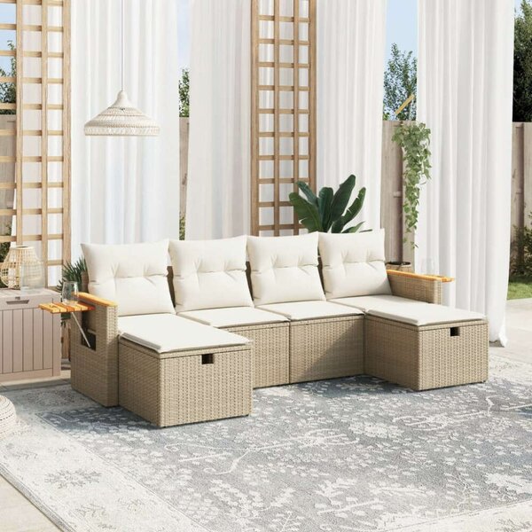 VidaXL 6 részes bézs polyrattan kerti ülőgarnitúra párnával