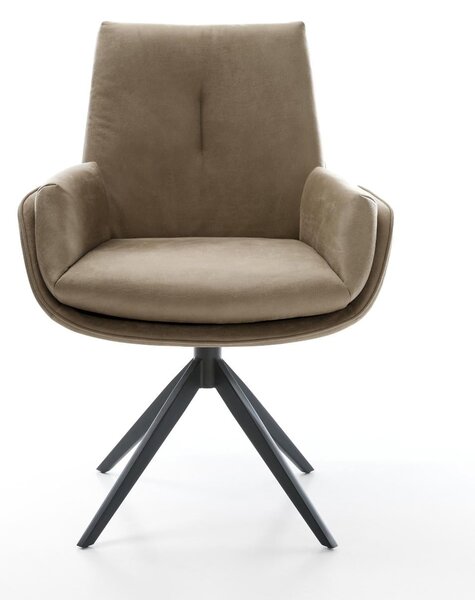 DELIFE Étkezőszék Clea-Flex mikroszálas bézs vintage kereszt láb széles fekete 360° forgatható billenő