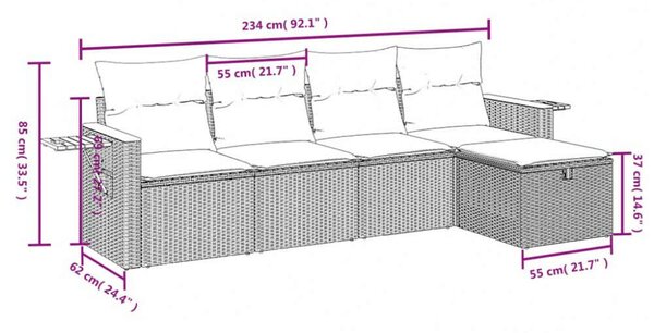 VidaXL Polyrattan Kerti Ülőgarnitúra - 5 részes - Bézs