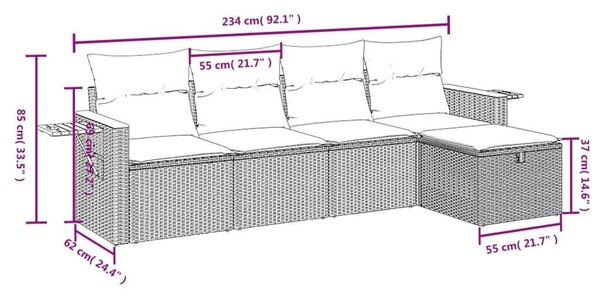 VidaXL Polyrattan Kerti Ülőgarnitúra - 5 részes - Bézs