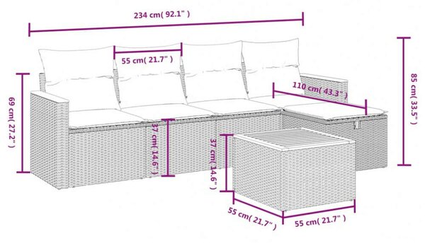 VidaXL Polyrattan Kerti Ülőgarnitúra - 6 részes - Bézs