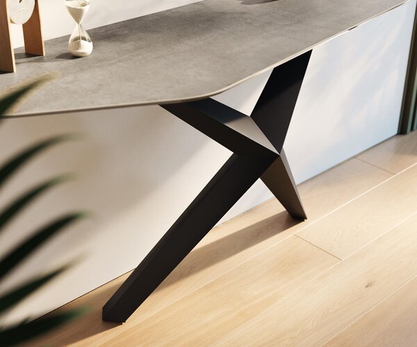 DELIFE Konzolasztal Edge poligonális 180x50 cm kerámia beton szürke Zentharo fém fekete