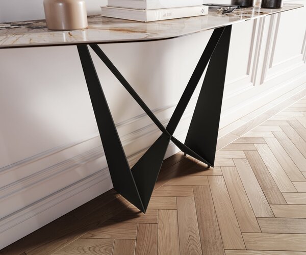DELIFE Konzolasztal Edge poligonális 180x50 cm kerámia patagónia polírozott Spios fém fekete