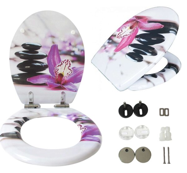 Pepita MDF WC ülőke lassan záródó fedéllel - Orchidea #lila-fehér