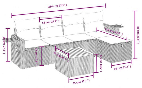 VidaXL Polyrattan Kerti Ülőgarnitúra - 6 részes - Bézs