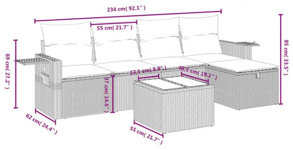 VidaXL Polyrattan Kerti Ülőgarnitúra - 6 részes, Bézs