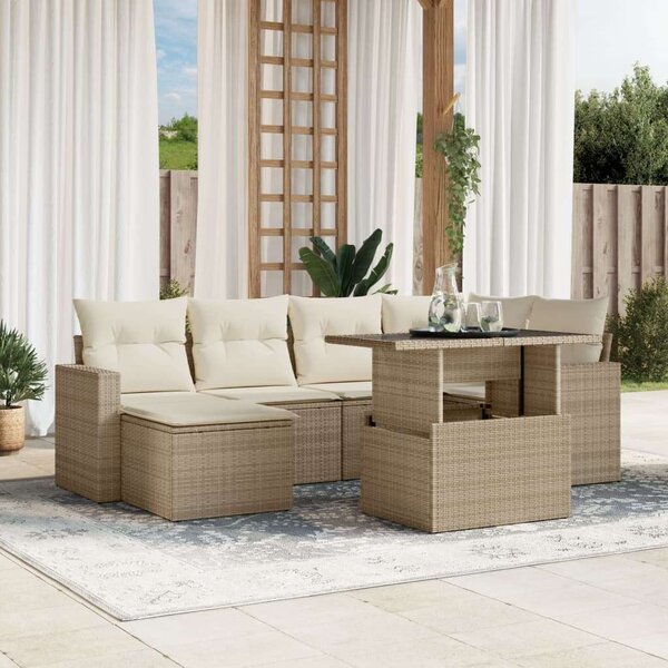 VidaXL 7 részes Polyrattan Kerti Ülőgarnitúra - Bézs