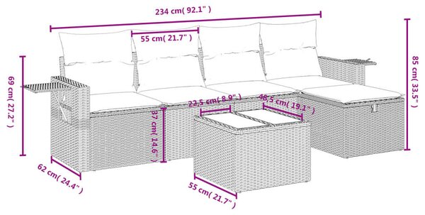 VidaXL Polyrattan Kerti Ülőgarnitúra - 6 részes, Bézs