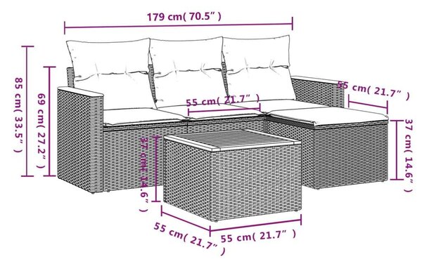 VidaXL Polyrattan Kerti Ülőgarnitúra - 5 részes - Bézs