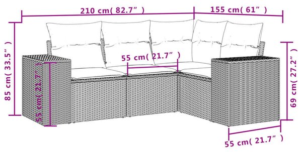 VidaXL 4 részes bézs polyrattan kerti ülőgarnitúra párnákkal
