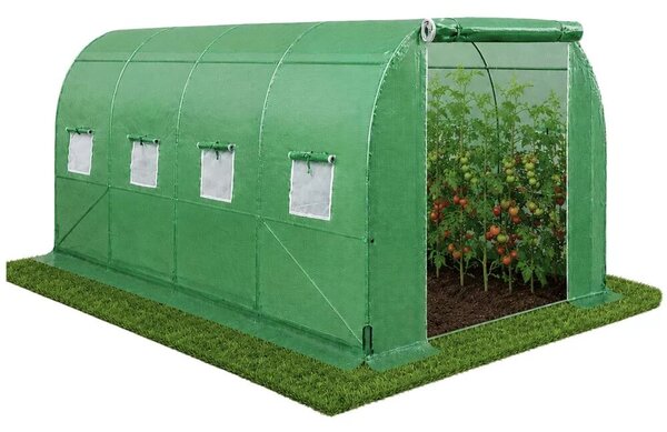 Fóliaalagút kerti üvegház zöldségeknek, ablakok, zöld, UV, 4x2,5x2 m, 10 m²