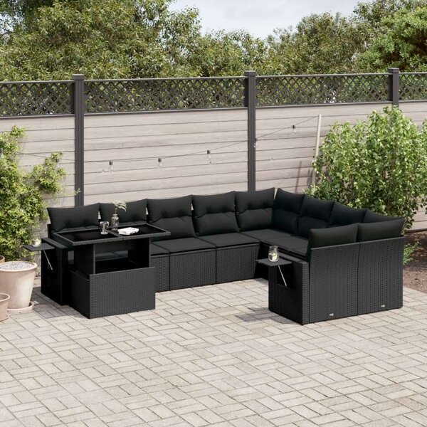 VidaXL Polyrattan Kerti Ülőgarnitúra - 10 részes - Fekete
