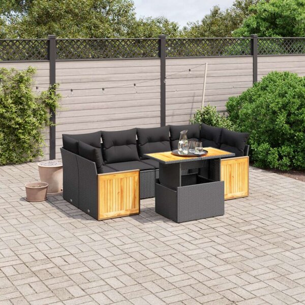 Polyrattan Kerti Ülőgarnitúra - 7 részes - Fekete