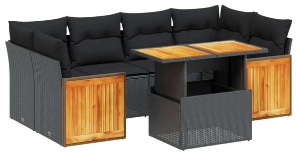 Polyrattan Kerti Ülőgarnitúra - 7 részes - Fekete