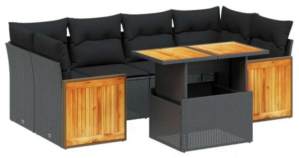 Polyrattan Kerti Ülőgarnitúra - 7 részes - Fekete