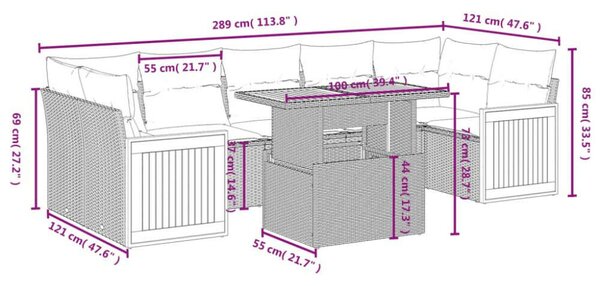 Polyrattan Kerti Ülőgarnitúra - 7 részes - Fekete
