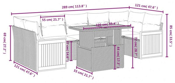 Polyrattan Kerti Ülőgarnitúra - 7 részes - Fekete