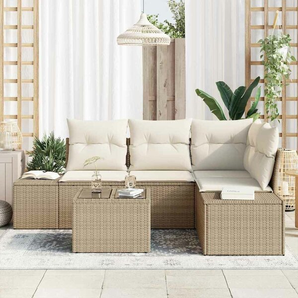VidaXL Kerti Kanapé Szett 5 pcs Bézs polirattan