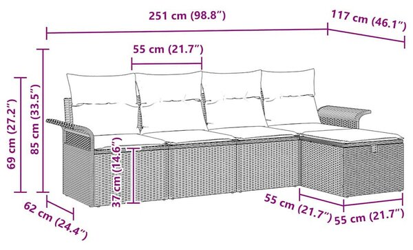 Kerti Kanapé Szett 5 pcs bézs és krémszínű 251 x 117 x 85 cm