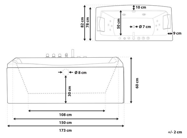 Sarok hidromasszázs kád LED világítással MOOR 173 x 81 cm Fehér