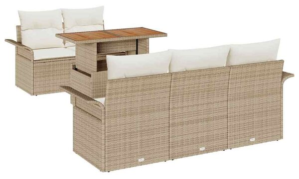 VidaXL Kerti Kanapé Szett párnával 6 pcs Beige és krém polirattan