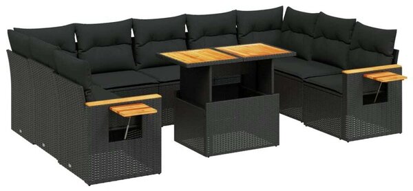 VidaXL Polyrattan Kerti Ülőgarnitúra - 10 részes - Fekete