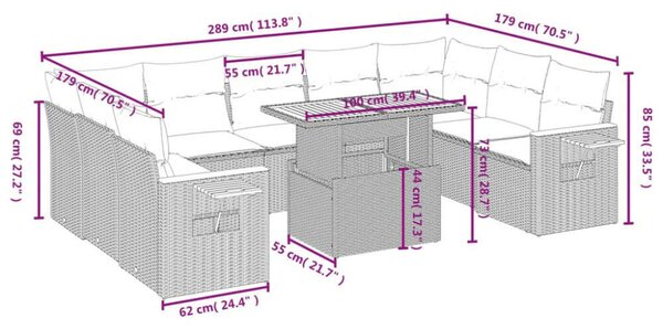 VidaXL Polyrattan Kerti Ülőgarnitúra - 10 részes - Fekete