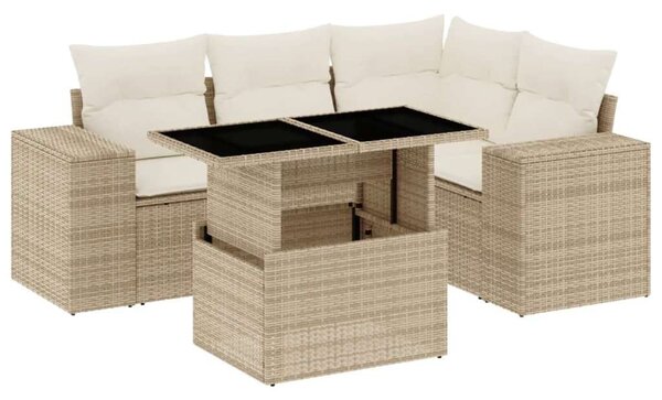 VidaXL 5 részes kerti ülőgarnitúra - Bézs polyrattan