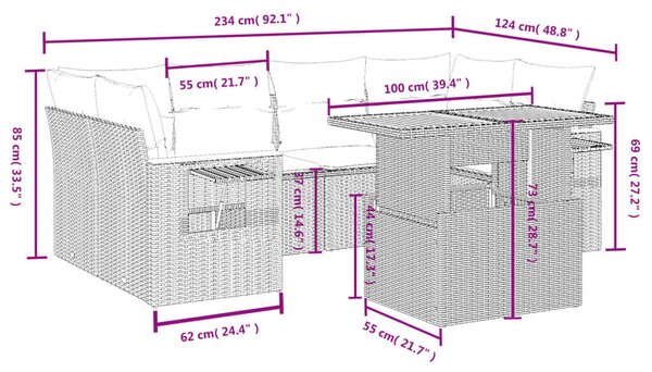 VidaXL Polyrattan Kerti Ülőgarnitúra - 7 részes - Bézs