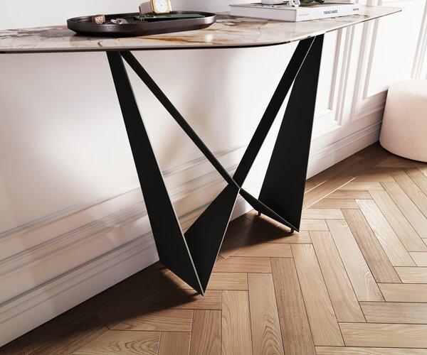 DELIFE Konzolasztal Edge poligonális 140x50 cm kerámia patagónia polírozott Spios fém fekete