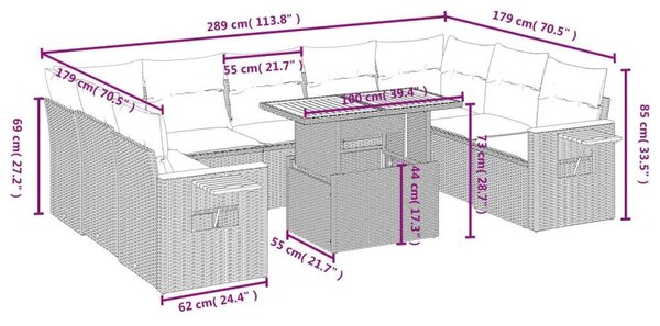 VidaXL Polyrattan Kerti Ülőgarnitúra - 10 részes - Fekete