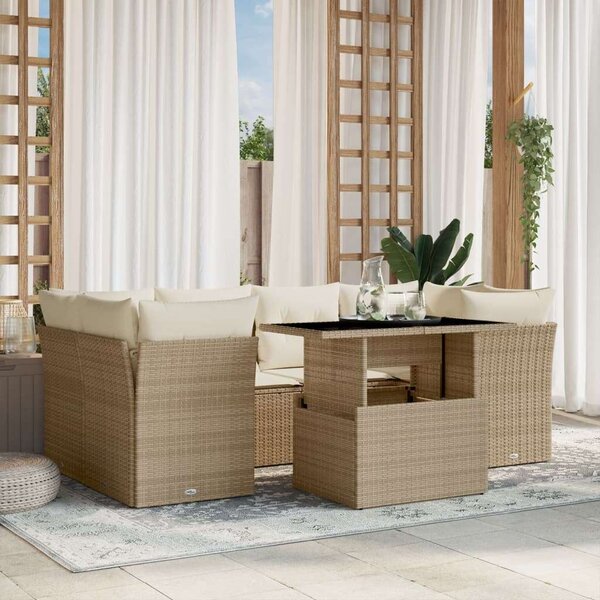 VidaXL Polyrattan Kerti Ülőgarnitúra - 7 részes - Bézs