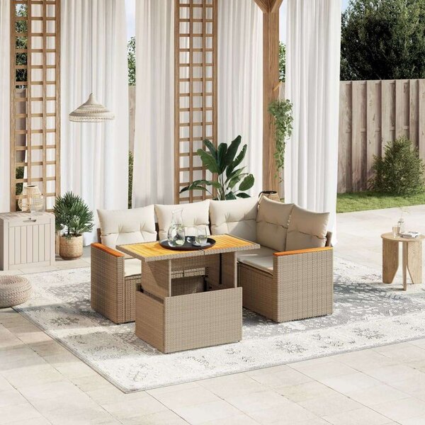 VidaXL Polyrattan Kerti Ülőgarnitúra - 5 részes - Bézs