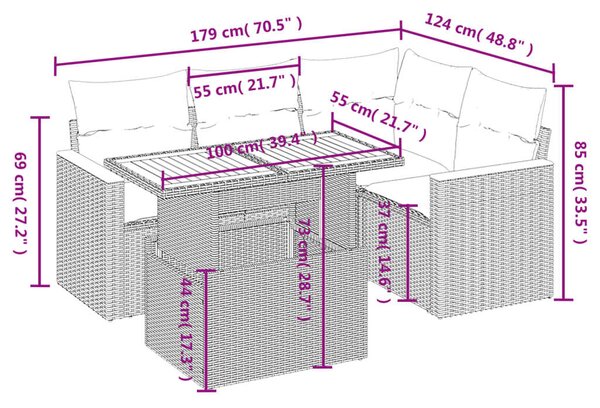 VidaXL Polyrattan Kerti Ülőgarnitúra - 5 részes - Bézs