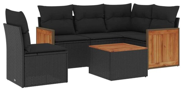 VidaXL 6 részes fekete polyrattan kerti ülőgarnitúra párnákkal