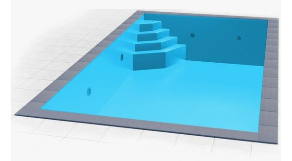 Téglalap alakú Styrofoam profi medence szett 6,00 x 3,00 x 1,50 m, kék fólia, sarok beépített lépcső 118 x 118 cm
