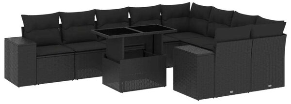 VidaXL Polyrattan Kerti Ülőgarnitúra - 10 részes - Fekete