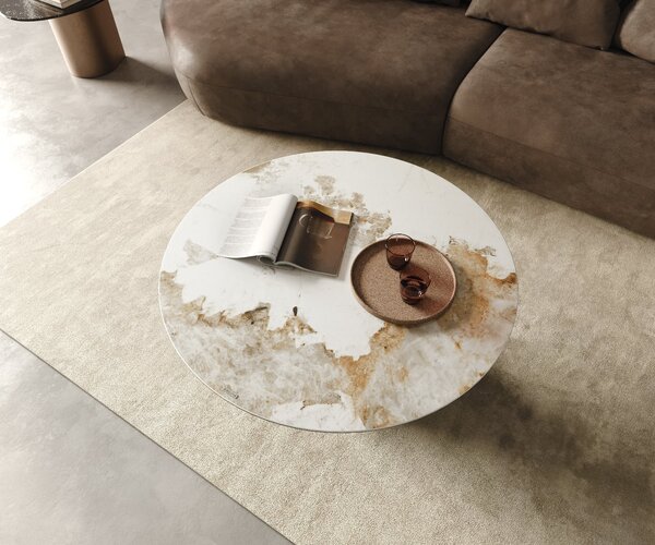 DELIFE Dohányzóasztal Edge kerek 100x100 cm kerámia Minas Melange Borna titán effektfinish