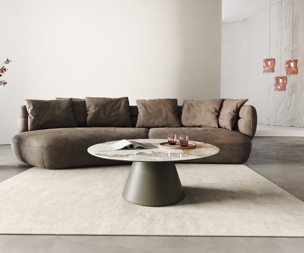 DELIFE Dohányzóasztal Edge kerek 100x100 cm kerámia Minas Melange Borna titán effektfinish