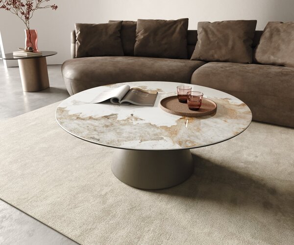 DELIFE Dohányzóasztal Edge kerek 100x100 cm kerámia Minas Melange Borna titán effektfinish