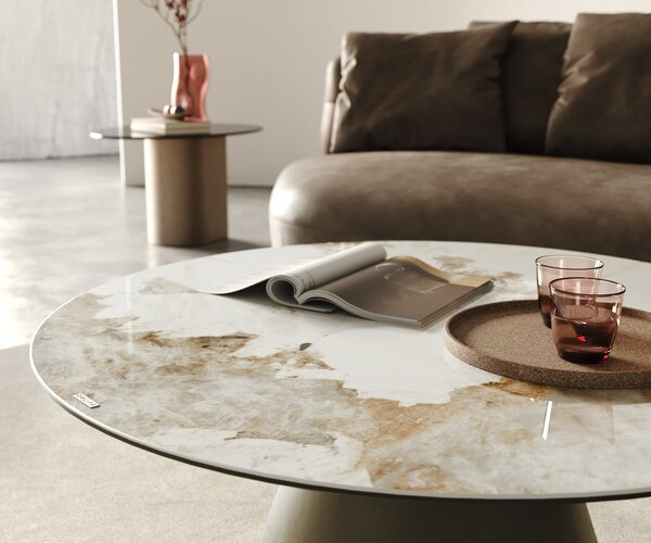 DELIFE Dohányzóasztal Edge kerek 100x100 cm kerámia Minas Melange Borna titán effektfinish