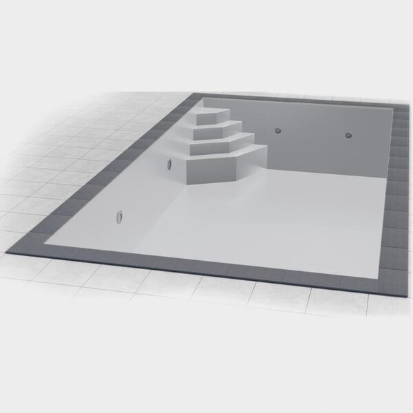 Téglalap alakú Styrofoam profi medence szett 7,00 x 3,50 x 1,50 m, szürke fólia, sarok beépített lépcső 118 x 118 cm