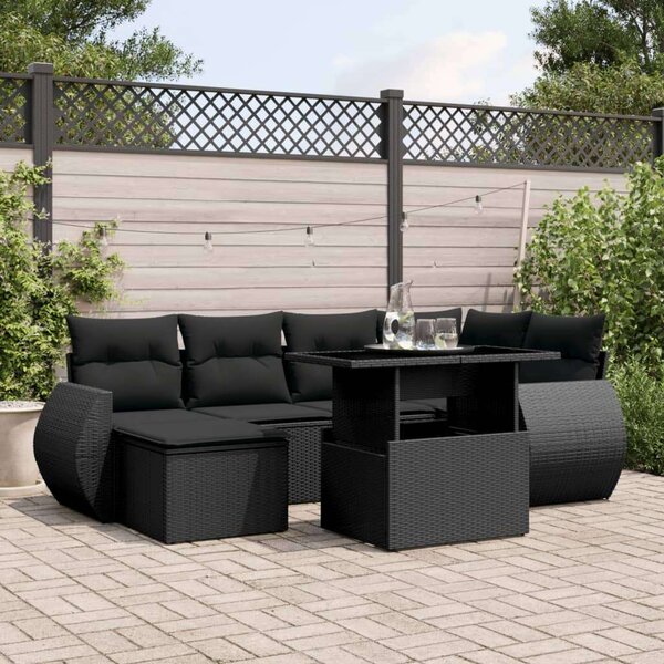 Polyrattan Kerti Ülőgarnitúra - 7 részes - Fekete