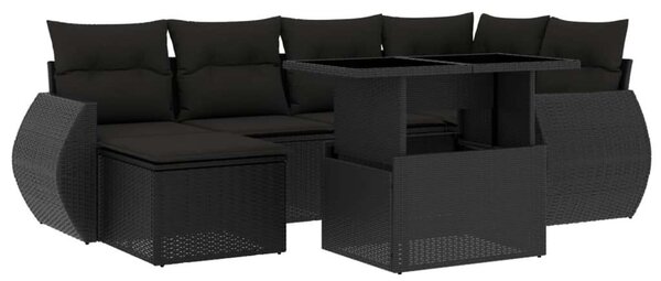 Polyrattan Kerti Ülőgarnitúra - 7 részes - Fekete