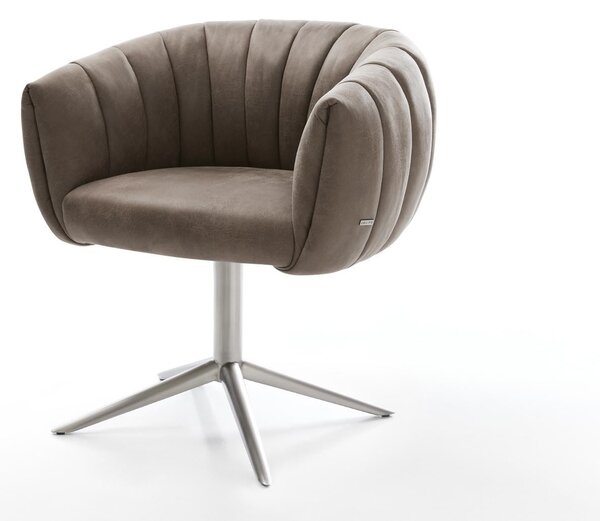 DELIFE Étkezőszék Jada-Flex mikroszálas taupe vintage rozsdamentes acél kereszt láb 360° forgatható billenő zsákrugó