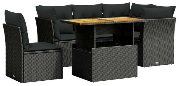 VidaXL 5 részes fekete polyrattan kerti kanapészett párnákkal