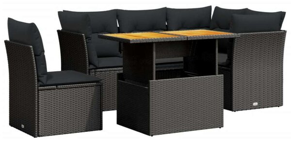 VidaXL 5 részes fekete polyrattan kerti kanapészett párnákkal