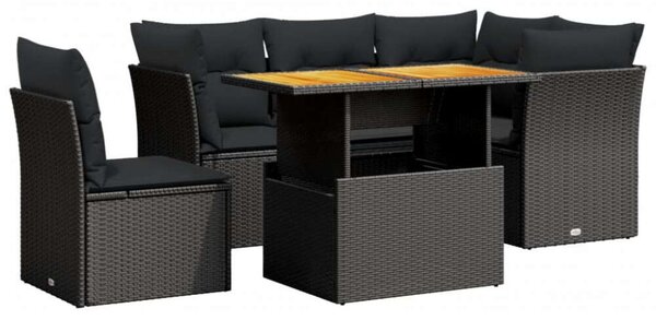 VidaXL 5 részes fekete polyrattan kerti kanapészett párnákkal