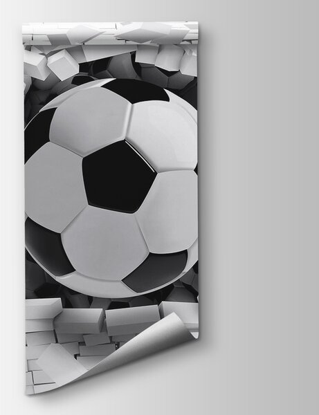 Fotótapéta Futball labda áttörése egy téglafalon, Gyerekszoba fotótapéta, Népszerű fotótapéta, u96315 - Tapeko.hu